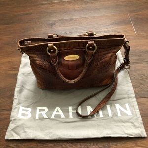 Brahmin Vintage Embossed Leather Satchel in Pecan